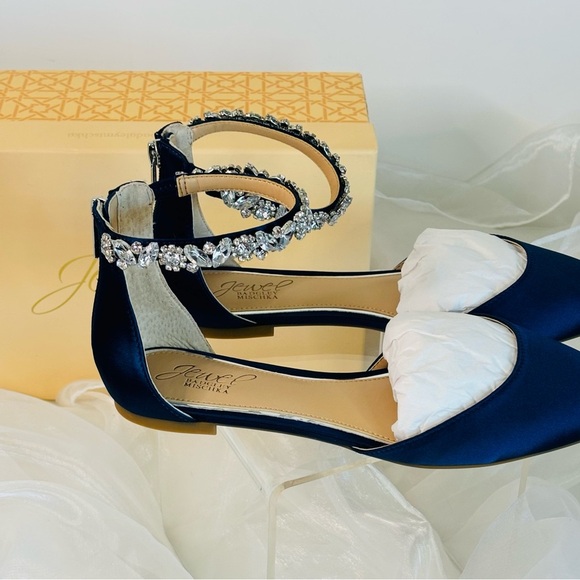 Elegant Navy Women's Shoes with Crystal Ankle Strap - Picture 6 of 13